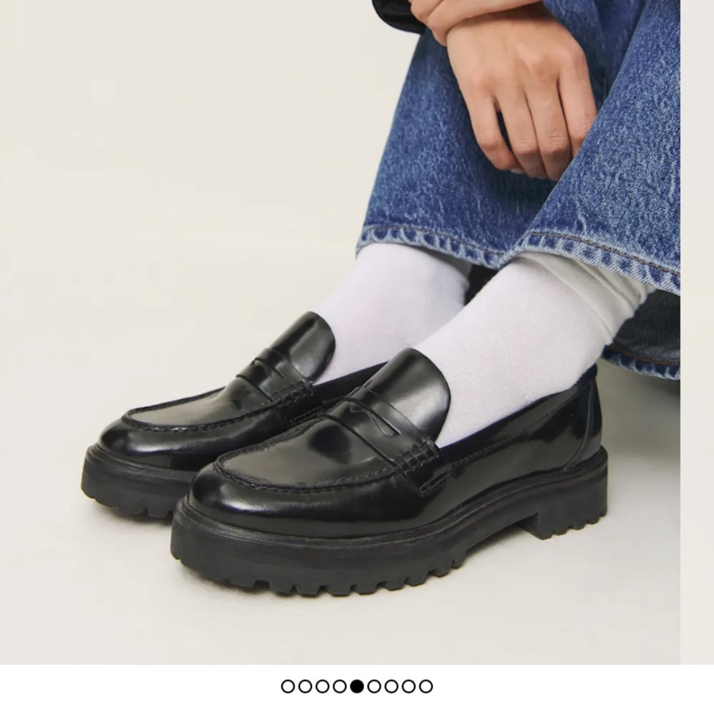 Reformation Agathea Black Leather Chunky Loafers
